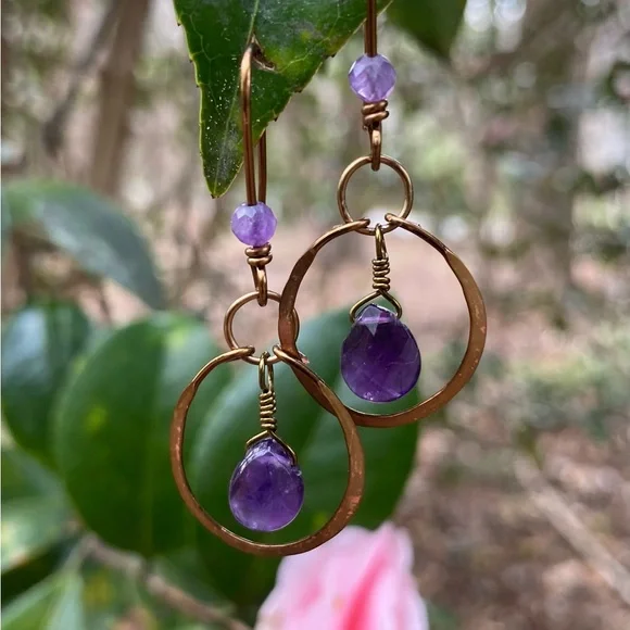 Amethyst Teardrop Hoops - Picture 1 of 4